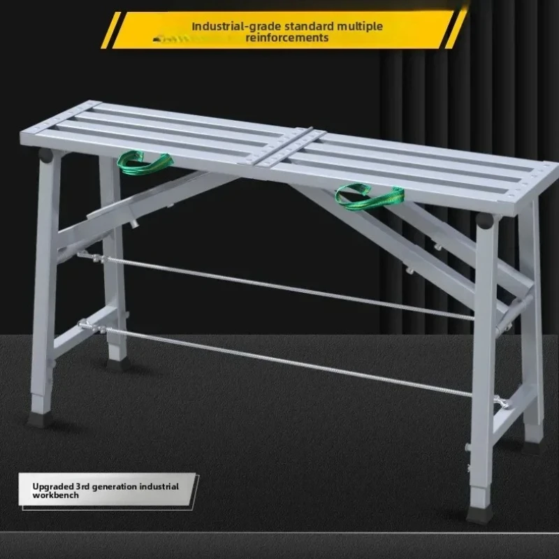 Thickened and reinforced steel folding scaffold stirrup ladder, adjustable height folding ladder, double support workbench