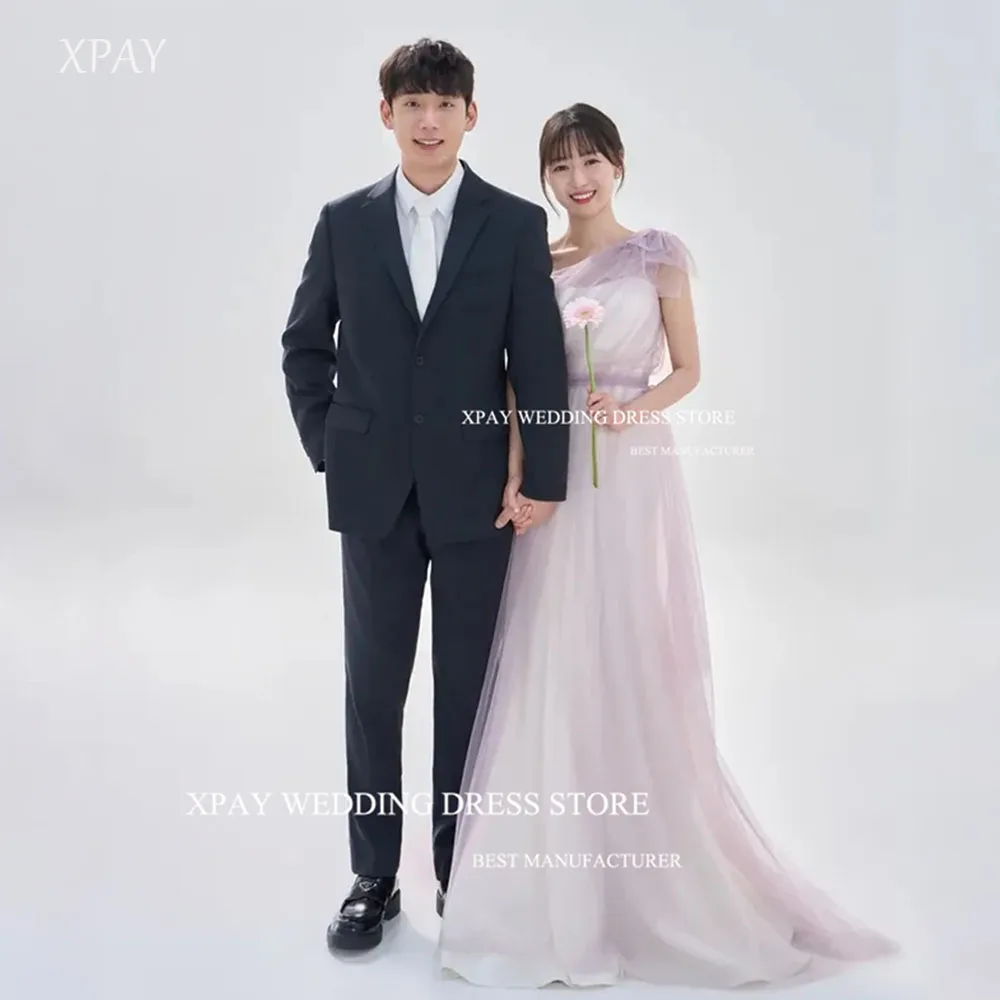 

XPAY Simple Purple A Line Fairy Evening Party Dresses Korea Photo shoot One-Shoulder Wedding Gowns Formal Party Customized 웨딩드레스