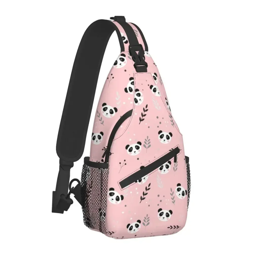 Cute Pandas And Twigs Sling Crossbody Chest Bag Men Casual Animal Pattern Shoulder Backpack for Camping Biking