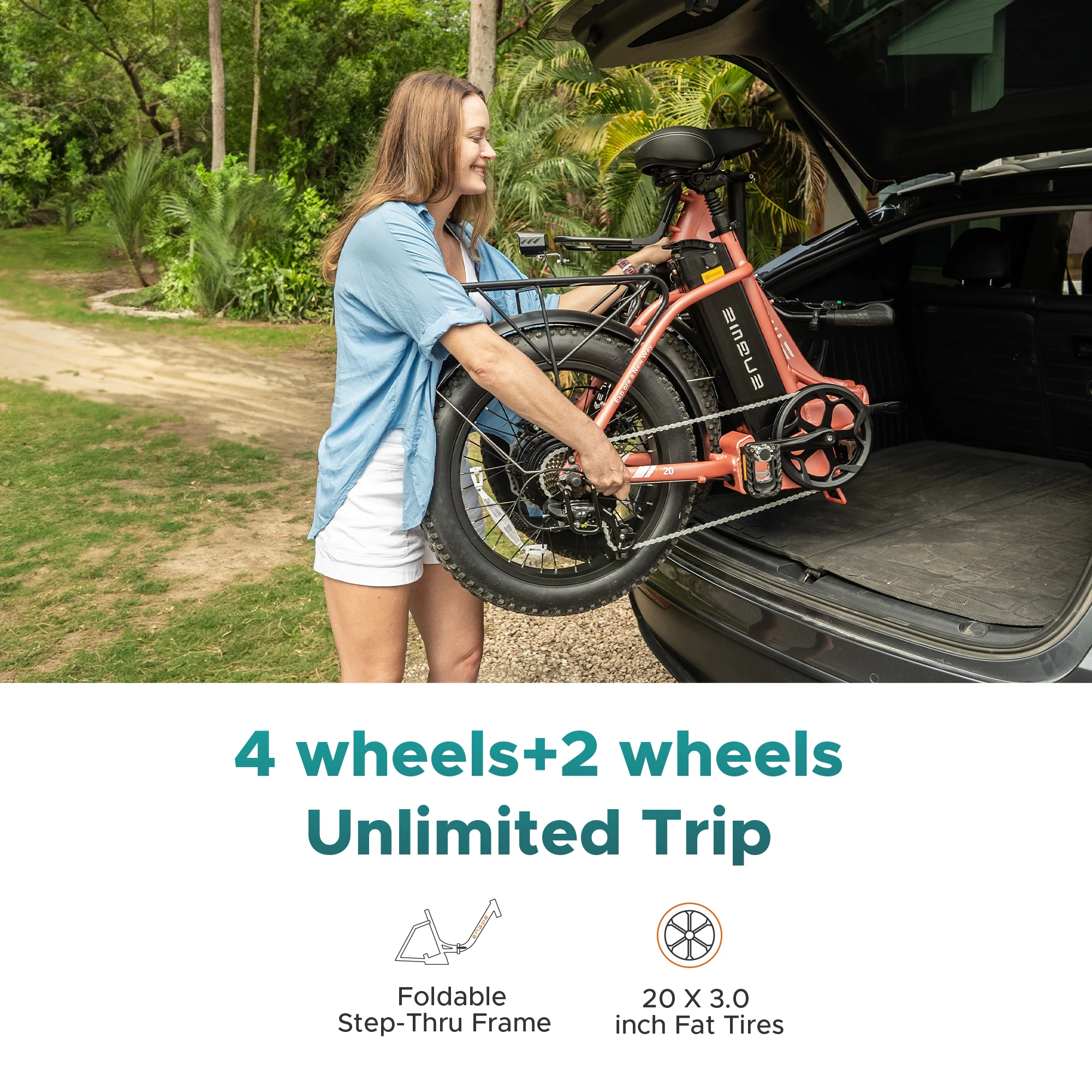 ENGWE L20 2.0 折りたたみ式電動自転車、750W出力、速度32km/h、20インチ×3.0インチファットタイヤ、52V 13Ahバッテリー、7速電動自転車、オレンジ