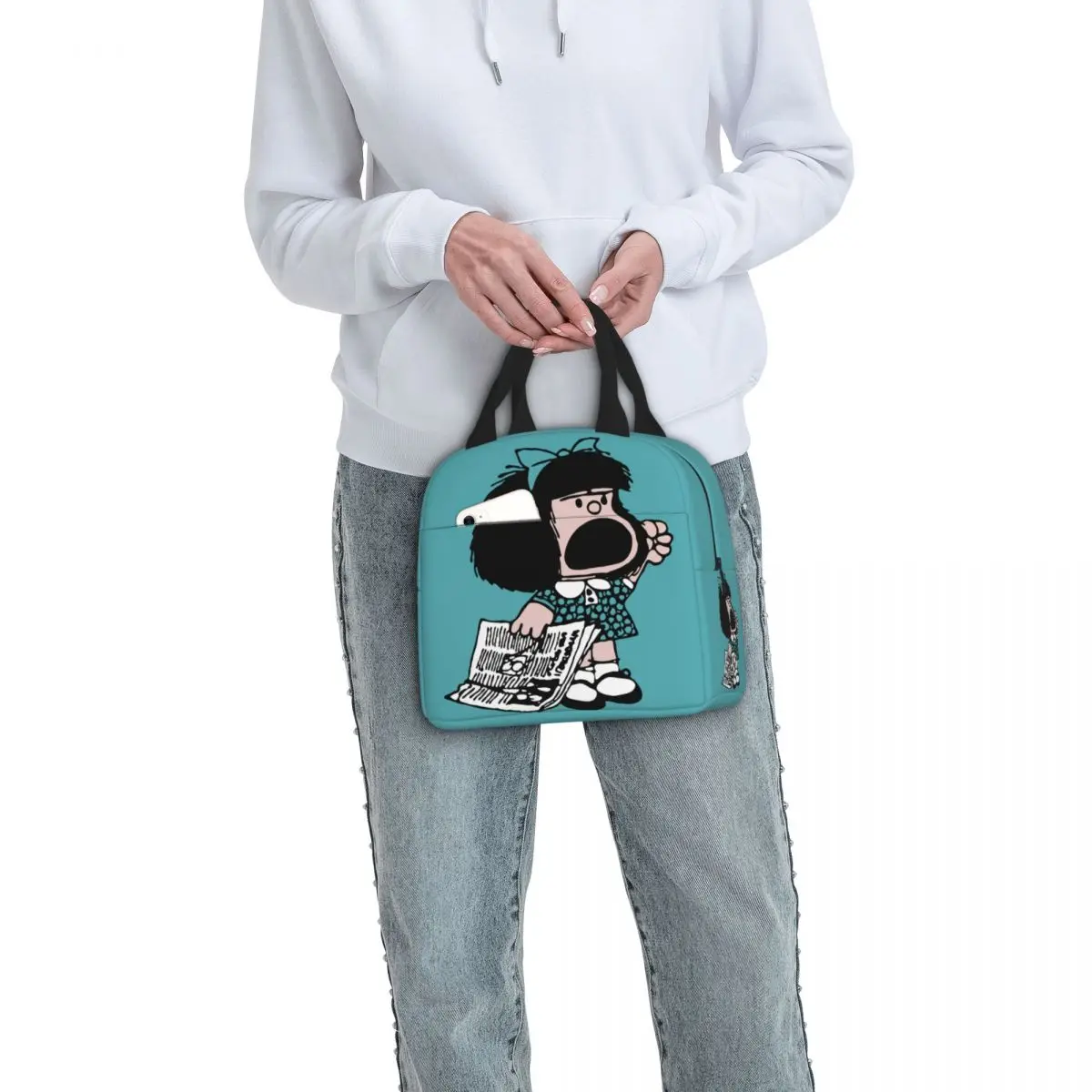 Mafalda Protesting Insulated Lunch Bag Large Meal Container Cooler Bag Tote Lunch Box Office Picnic Food Bag