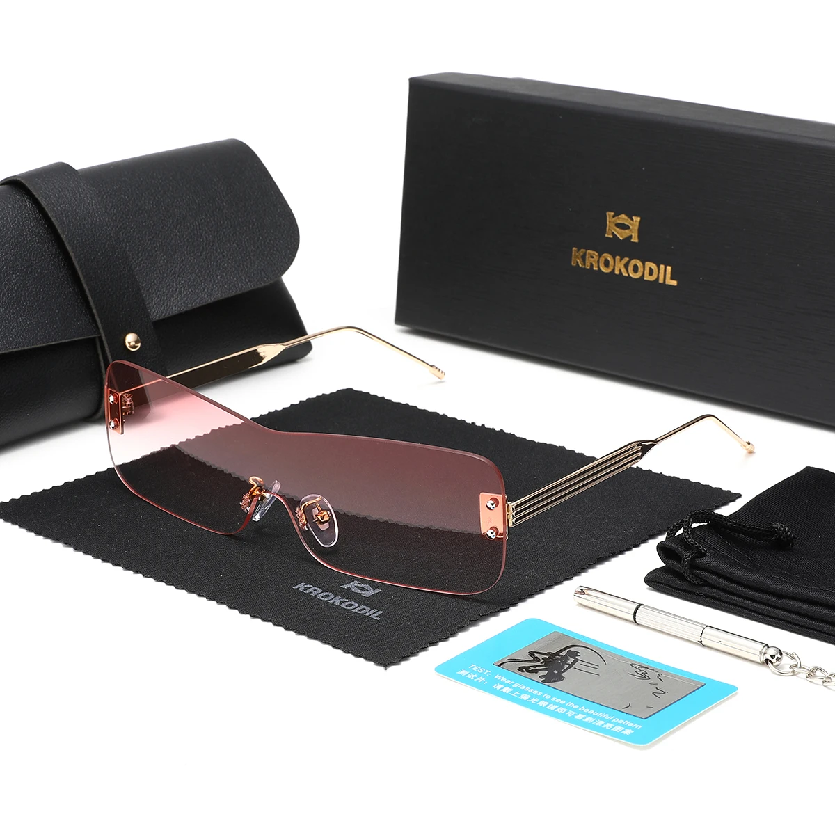 KROKODIL Modische Damen-Sonnenbrille aus Metall, brandneuer Zustand, Unisex-Stil für modischen Augenschutz mit kostenlosen Box-Sets