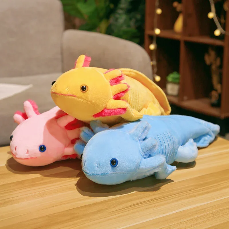 New Kawaii Colorful Newt Plush Toy Stuffed Cute Axolotl Salamander Fuzzy Plush Fish Appeasing Long Pillow Cushion Kids Gift