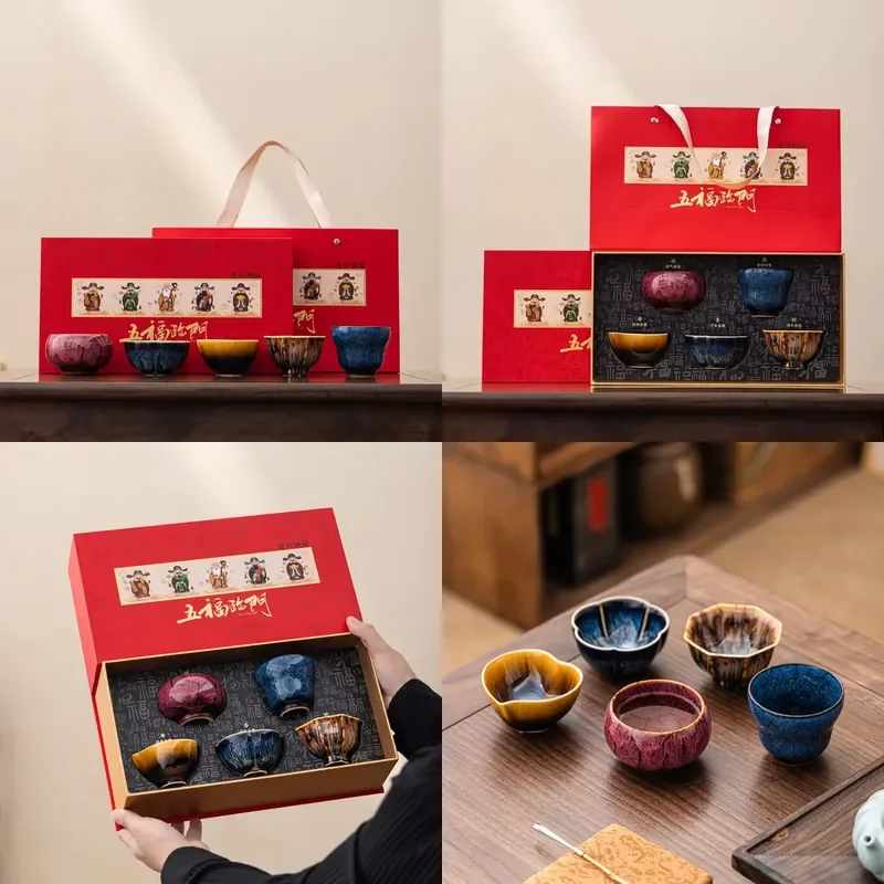 

【CHIMU HOME】 New Chinese Style Ceramic Teacup Bowl for Wufu Linmen Kiln Master Personal Use High Grade Gift Box