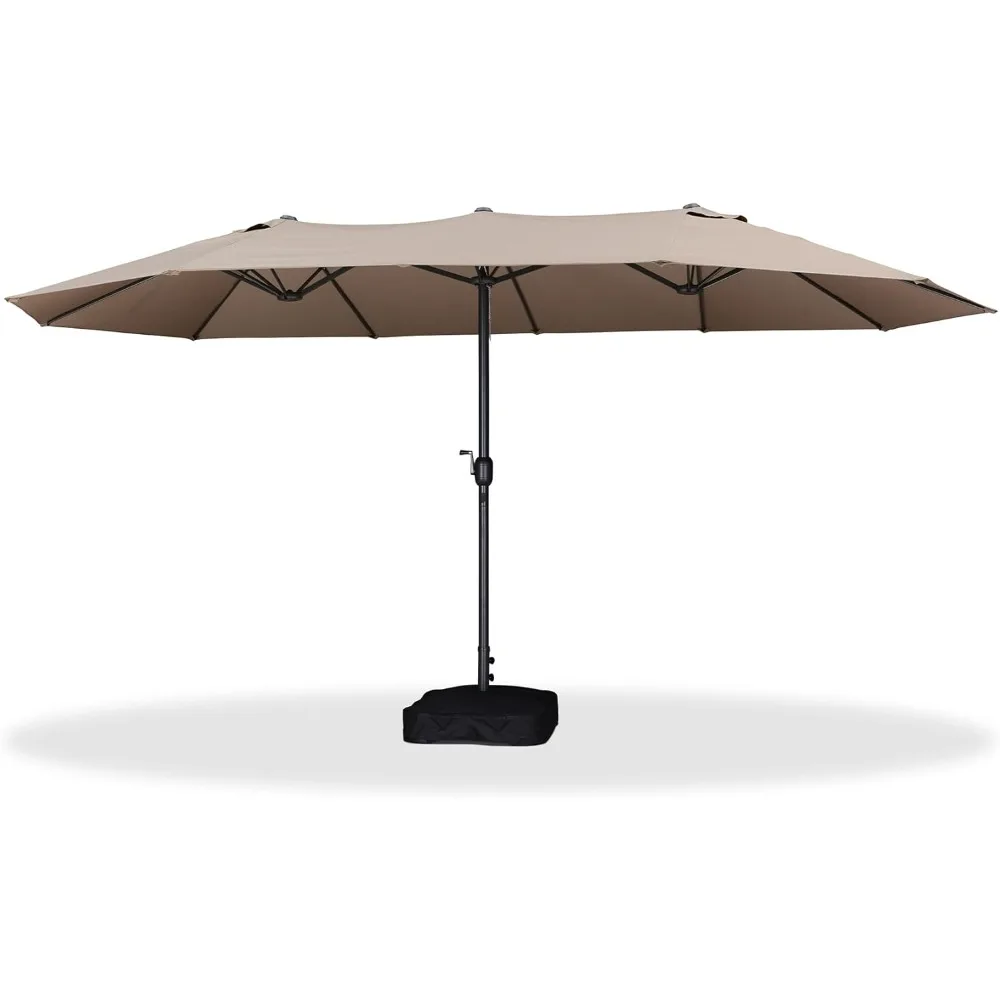 

15ft Patio Market Umbrella with Crank 12 Heavy Duty Sturdy Ribs,with Base Double-Sided Rectangle Outdoor Table Sun Umbrellas
