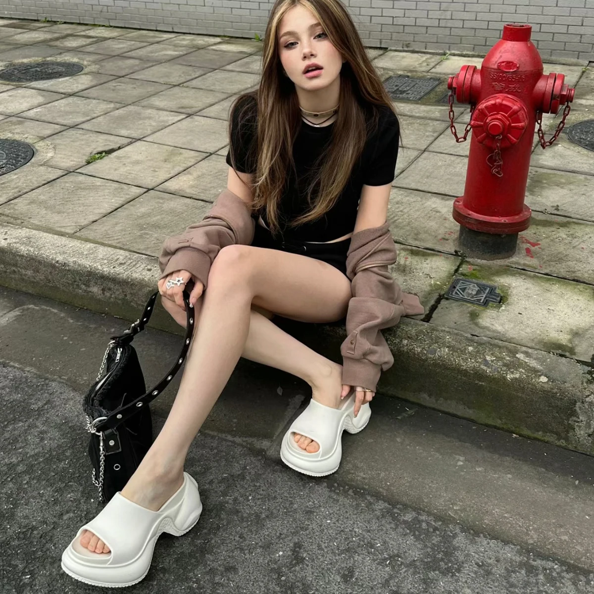 

NIGO Women's High Street Trend Modern Thick Bottom Sandals Increase Height 9cm Fashion Hundred Casual Slippers #NGSH1719