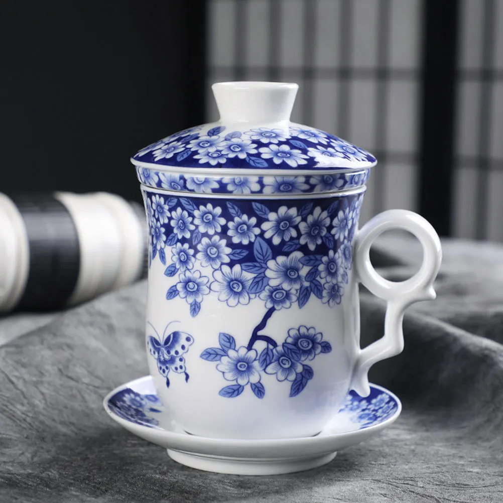 

1Set Traditional Ceramic Teacup Porcelain Mug Infuser Saucer Retro Tea Cup for Home Tea Shop Restaurant Hotel Ceramic Teaware