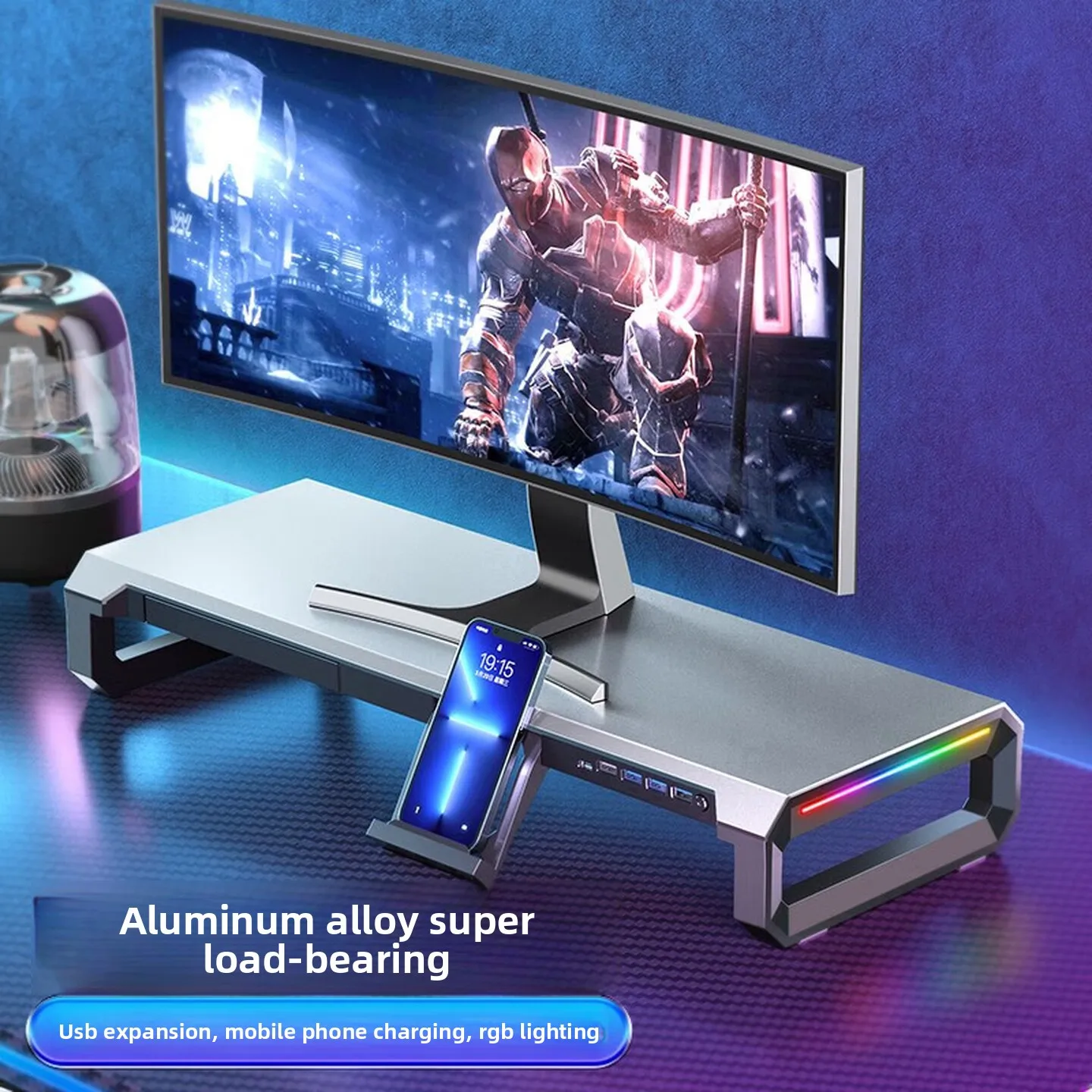 Foldable Monitor Stand Riser USB 3.0 Hub Charging Desktop Computer Shelf Storage Organizer for Office Gaming Desk 모니터 받침대