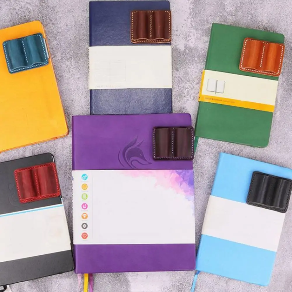 Clip de almacenamiento de bolígrafos hecho a mano, portalápices de piel sintética, Clip de libro de doble bucle, organizador elegante, almacenamiento práctico, bucle para bolígrafo para cuaderno
