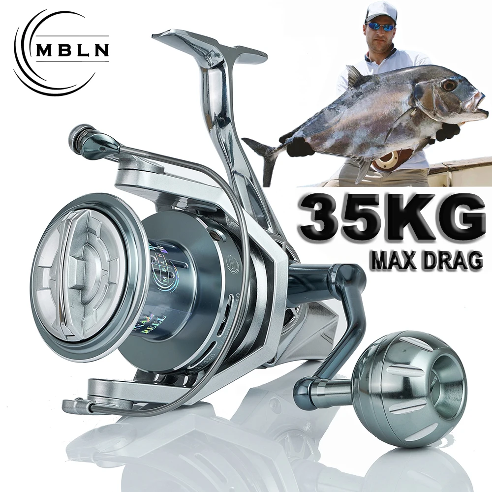 MBLN Brand,35kg/77lb,Max Drag,Saltwater Spinning Fishing Reel,Alloy Spool,Steel Bearing,Alloy Gear,Metal Arm,Metal Foot,Sea Boat