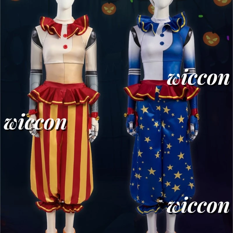 Sun Moon Clown Freddy Cosplay Costume Adult Women Shirt Pants Suits Children Girls Halloween Carnival Disguise Party Costume