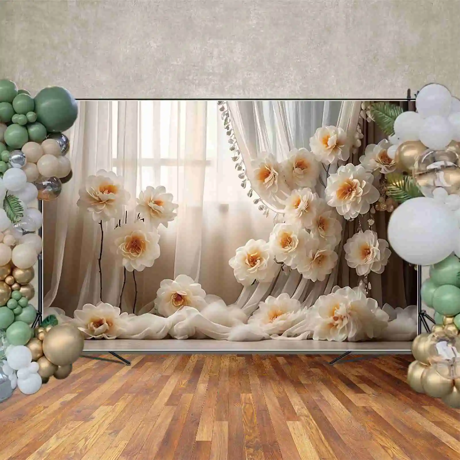 MOON.QG Drapes Flower Wall Bohemian Style Background Wedding Birthday Flower Backdrop Party Decoration Photography Accessories