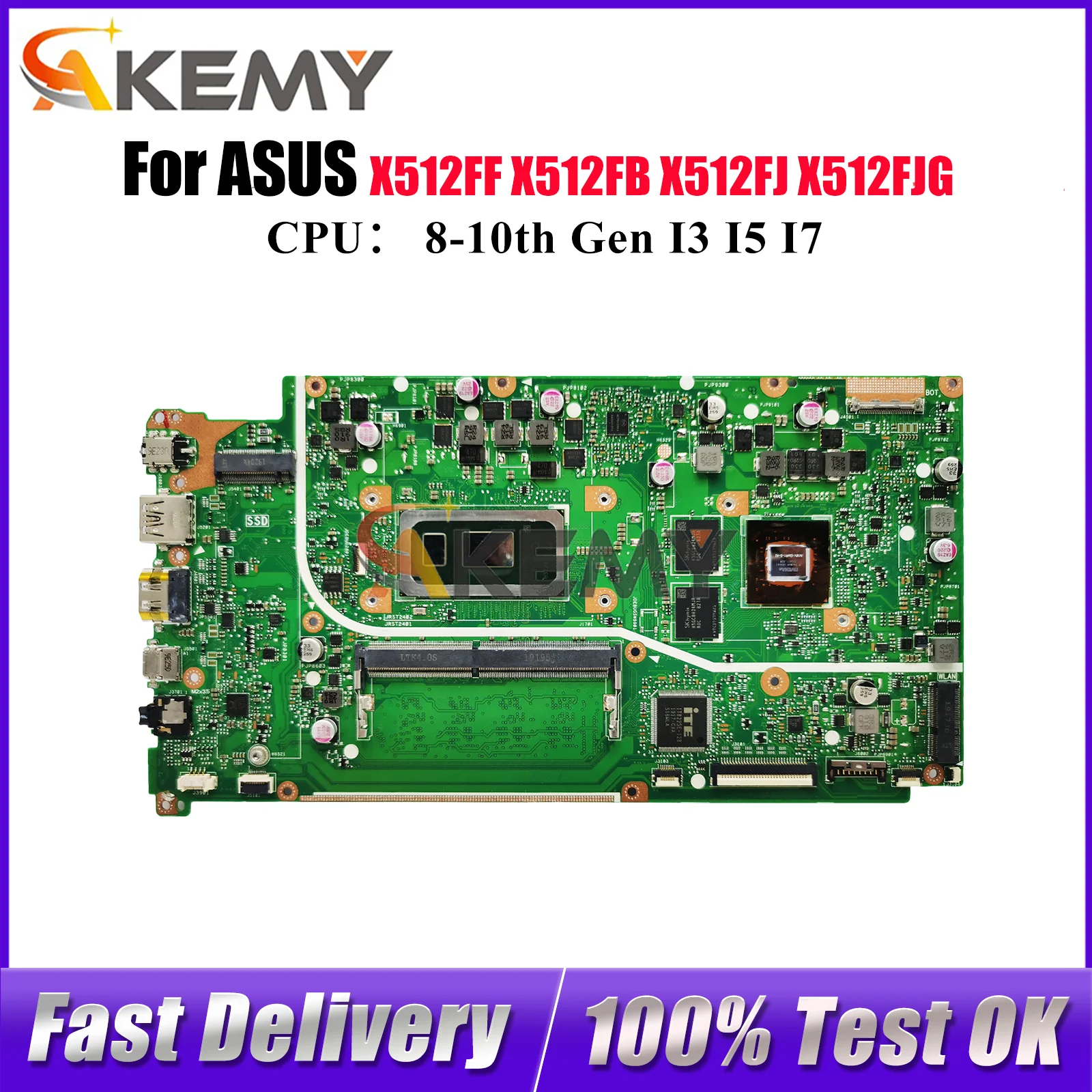 

X512FF Laptop Motherboard For ASUS S512F X512FJG V5000F A512F F512F X512FB K512F V512F X512F X512FJ Mainboard With I3 I5 I7 CPU