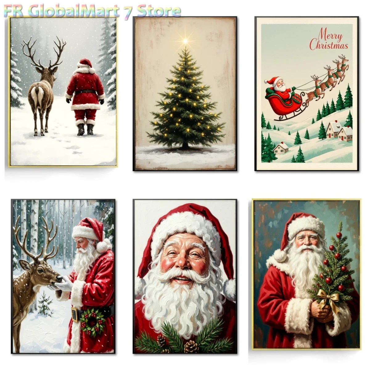 Unframed Art Posters Winter Santa Claus And Reindeer Perfect Christmas Gift Exquisite Winter Atmosphere Canvas Print Decorati