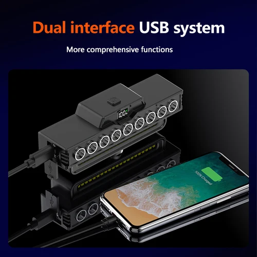 Imagen 2 del producto Luz de bocina con pantalla Digital para bicicleta, 9 cuentas de lámpara, luz frontal de manillar recargable, luz frontal de altavoz de advertencia para correr y montar