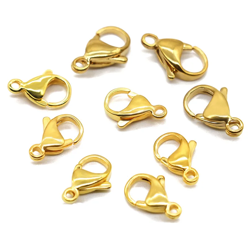 20PCS Gold Plated 9mm 10mm 12mm 13mm 15mm Stainless Steel Lobster Clasps Fit Necklace Bracelets DIY Jewelry Marking Findings
