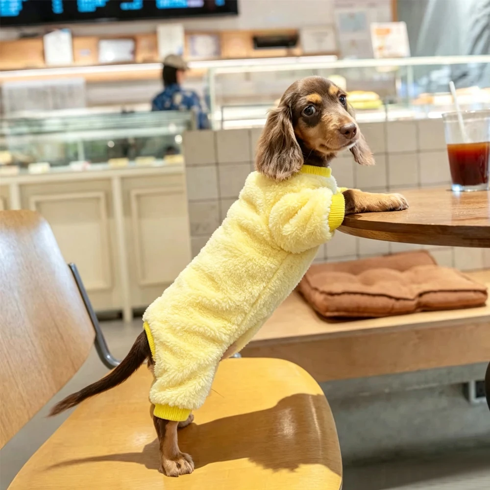 Fleecejas voor vrouwelijke teckelhonden, warme sweater, 4-potige jumpsuit met buikbedekking voor teckelhonden, zachte loungekleding