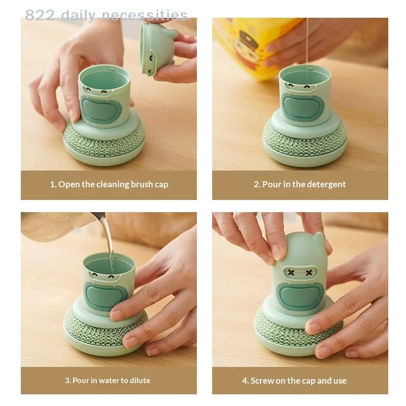 Cute Monster Kitchen Cleaning Brush Non-Scratch Scrub Brush With Built-in Soap Dispenser, Dishes Pots Pans, Ergonomic Handle