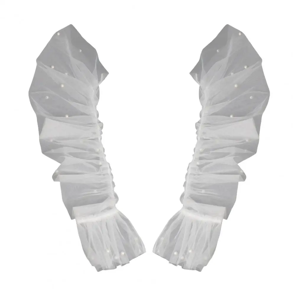 Свадебные перчатки Элегантные кружевные нарукавники с декором из искусственного жемчуга и складками с рюшами для выпускного вечера, свадебных выступлений, сетчатые свадебные перчатки