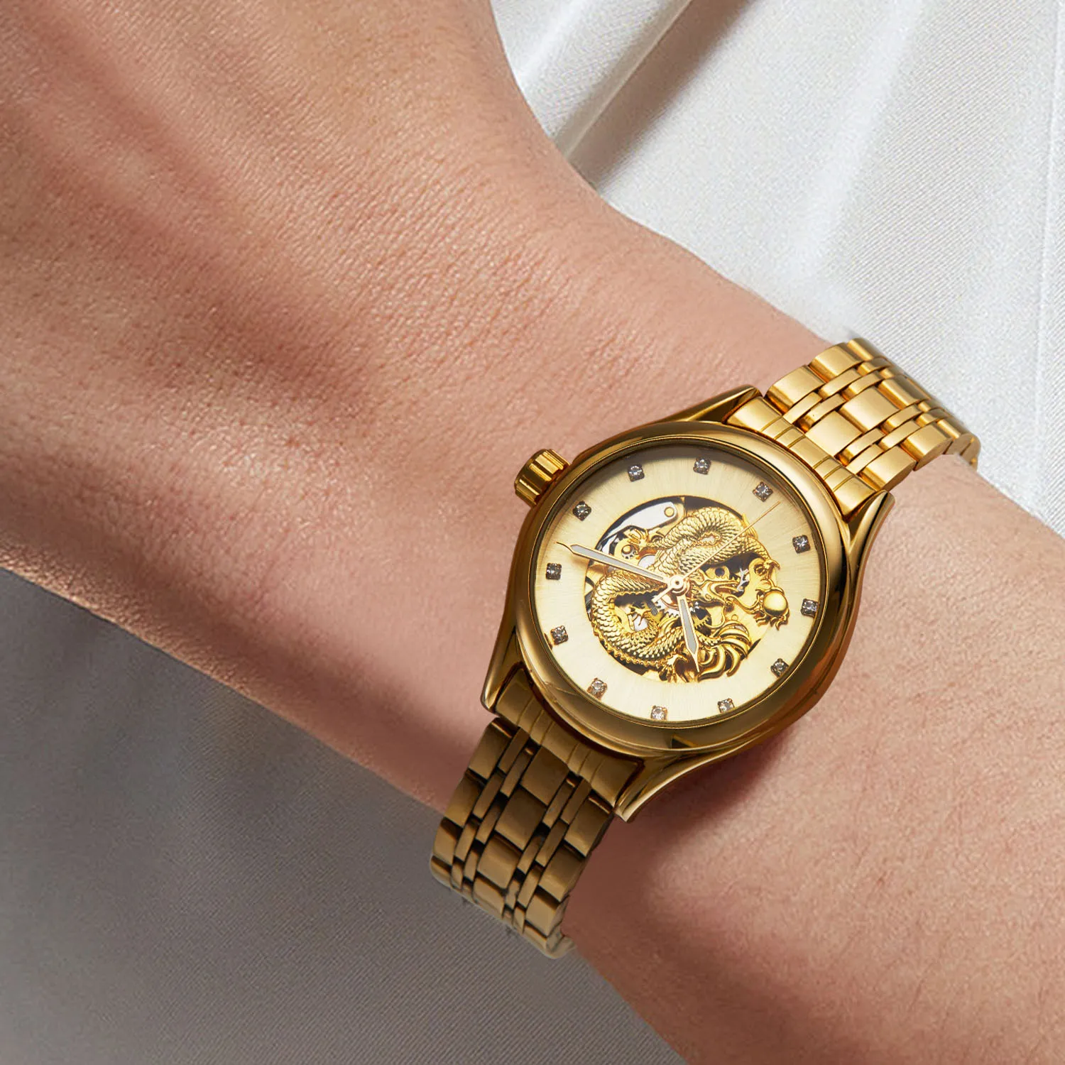 T-WINNER High-end Luxury Dragon Woman Watch Stainless Steel Skeleton Mechanical Diamond Women's Wrist Watches Automatic Movement - Image 2