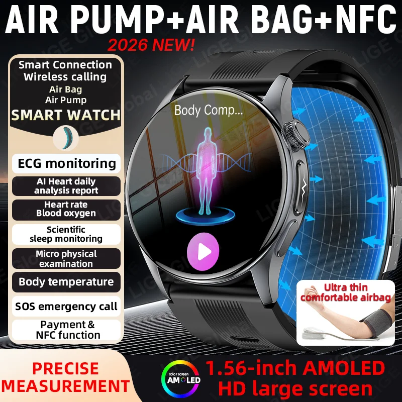 LIGE New Airbag Air Pump Smart Watch Accurate Measure Blood Pressure Men Micro Physical Examination ECG+PPG Health Smartwatch