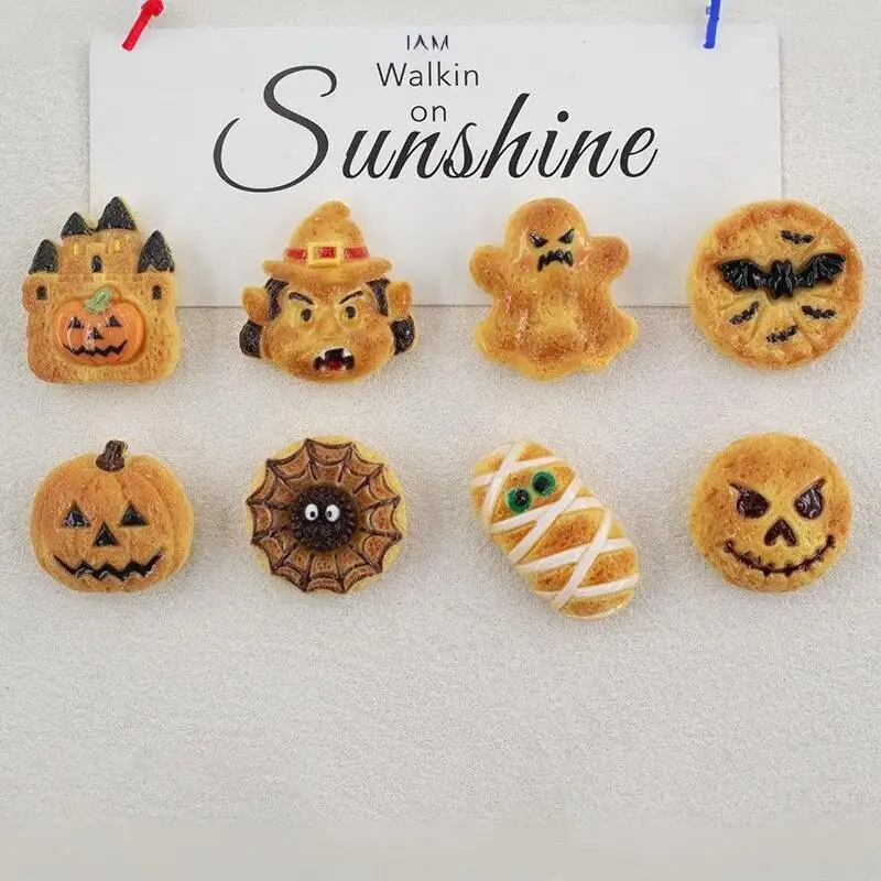 Halloween Resin Jewelry Making Charms 8Pcs Horror Pumpkin Bat Castle Patterns DIY Handmade Craft for Party Home Decoration