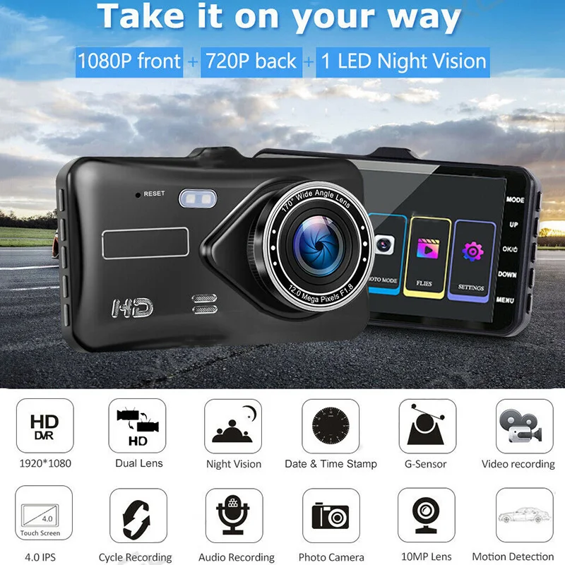 1080P Dash Cam for Cars Dual Camera Car DVR Touch Screen Video Recorder Rear View Camera for Vehicle Night Vision Car Assecories