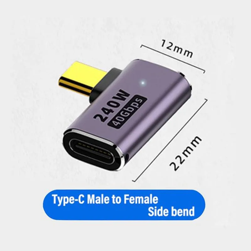 90 Degree Right Angle USB‑C Male to USB‑C Female Adapter 240W PD Fast Charging 40Gbps Data Transfer Connector