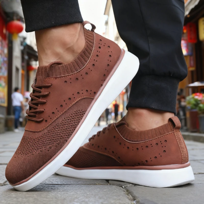 Men's Casual Sneakers 2025 New Design Block Style Breathable Knitted Mesh Walking Shoe Fashionable Retro Comfortable Men's Shoes