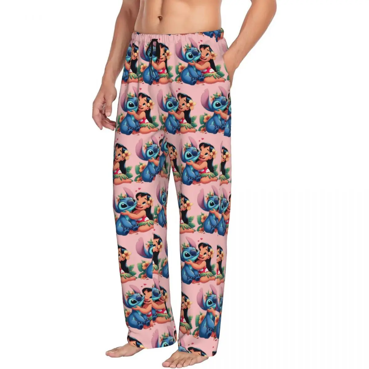 Custom Men's Cartoon Anime Manga Stitch Lilo Pajama Pants Print Sleep Sleepwear Bottoms with Pockets