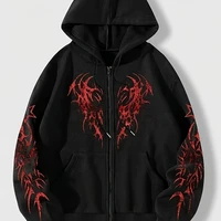 Otoño e Invierno nuevos hombres de moda y moda Casual Sudadera con capucha chaqueta con cremallera Y2K patrón impreso Casual Retro estilo callejero Top