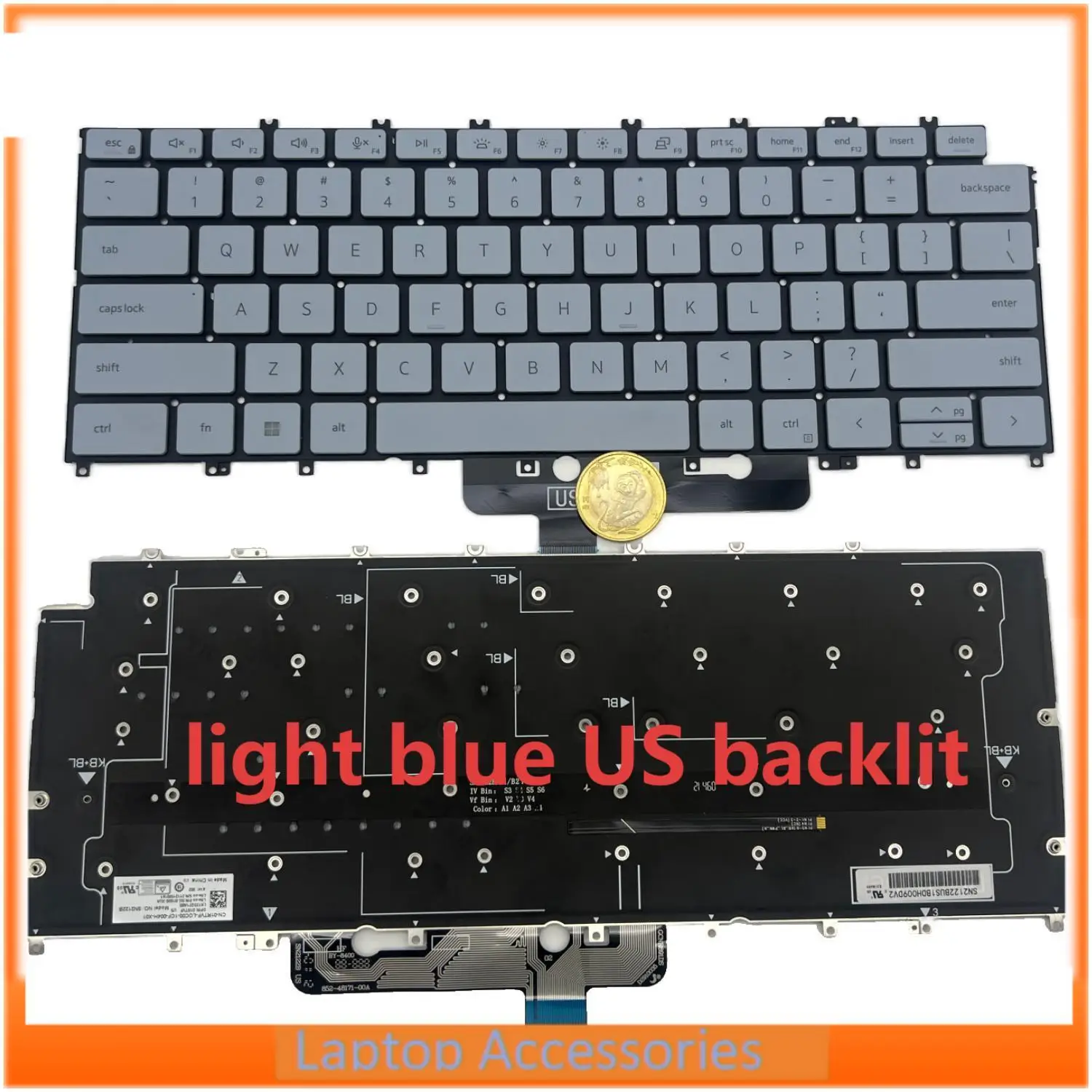 Teclado retroiluminado para ordenador portátil de EE. UU. para DELL XPS 13 9315 13-9315 Teclado para portátil Teclado 0TKH4F retroiluminación