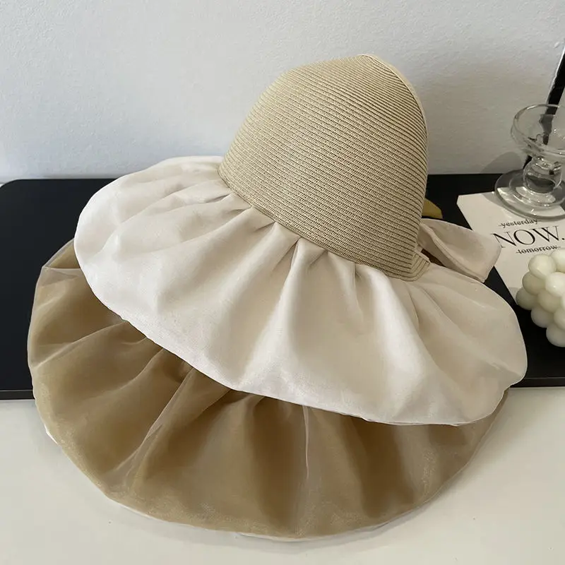 

2025 Summer New! Women's Big - Brim Sun Hat with Design - Backless, Bow - Tie Straps, Casual & Versatile for Sun Protection