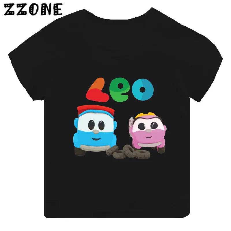 Hot Sale Leo The Truck Tv Show Print Cartoon Kids T-shirt Girls Clothes Baby Boys Black Short Sleeve Tshirt Children Tops,TH5481