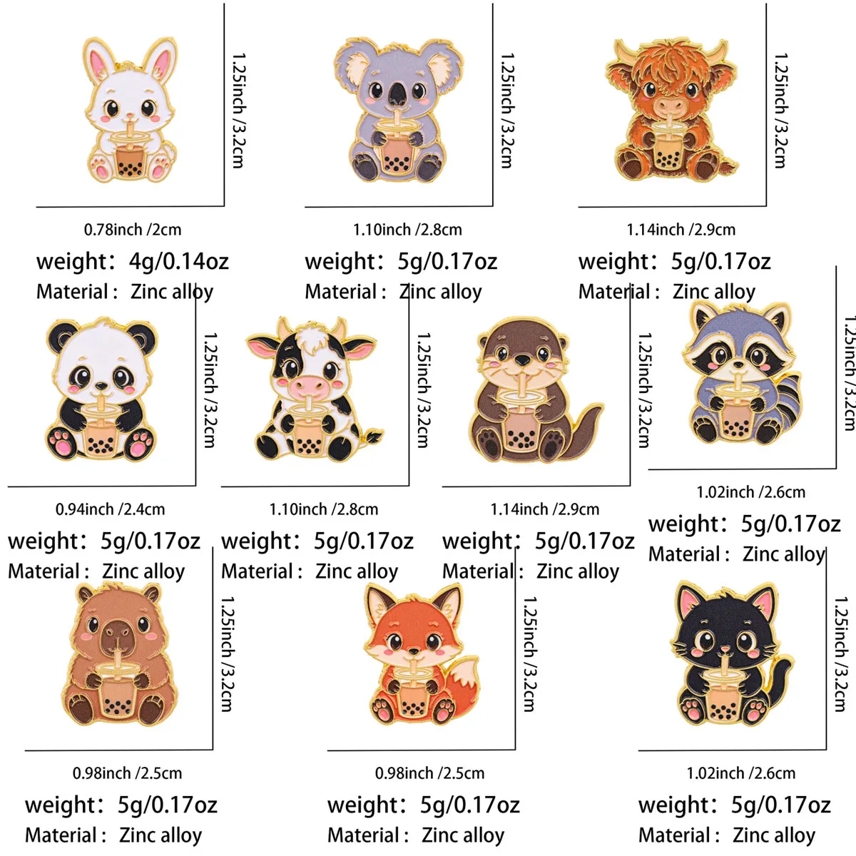 Cross border clothing backpack accessories alloy chest badge, animal milk tea series brooch badge pin accessories