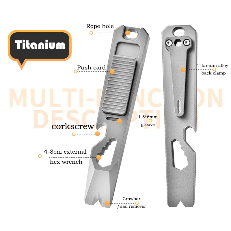 102mm TC4 Titanium Alloy Multifunctional Crowbar Outer Hexagonal Screwdriver Outdoor Camping EDC Bottle Opener Portable EDC Pry