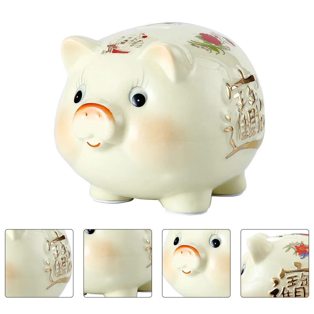 

8 Inches Adorable Pig Design Ceramic Saving Pot Coin Bank for Money Storage Home Office Decor Birthday Gift
