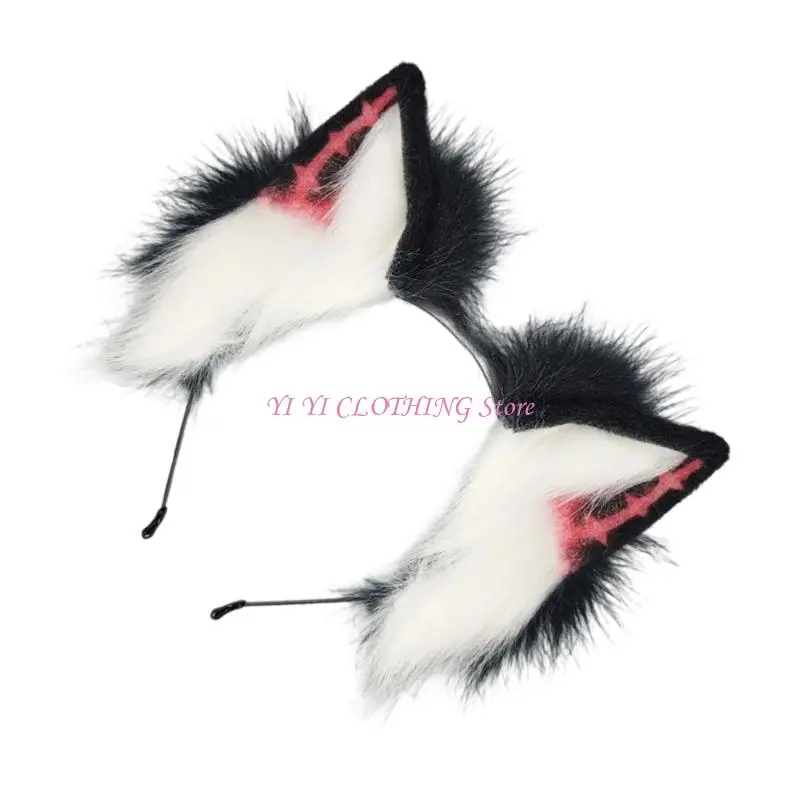 N5KF Plush Dark Series Animal Ear Hair Band Punk Theme Hairhoop For Music Festival Anime Event Costume Accessoires Headswear