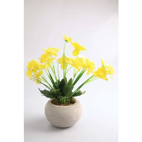 Kibrithane Flower Artificial Flower Concrete Flower Pot Mini Yellow Fabric Orchid KC00200807