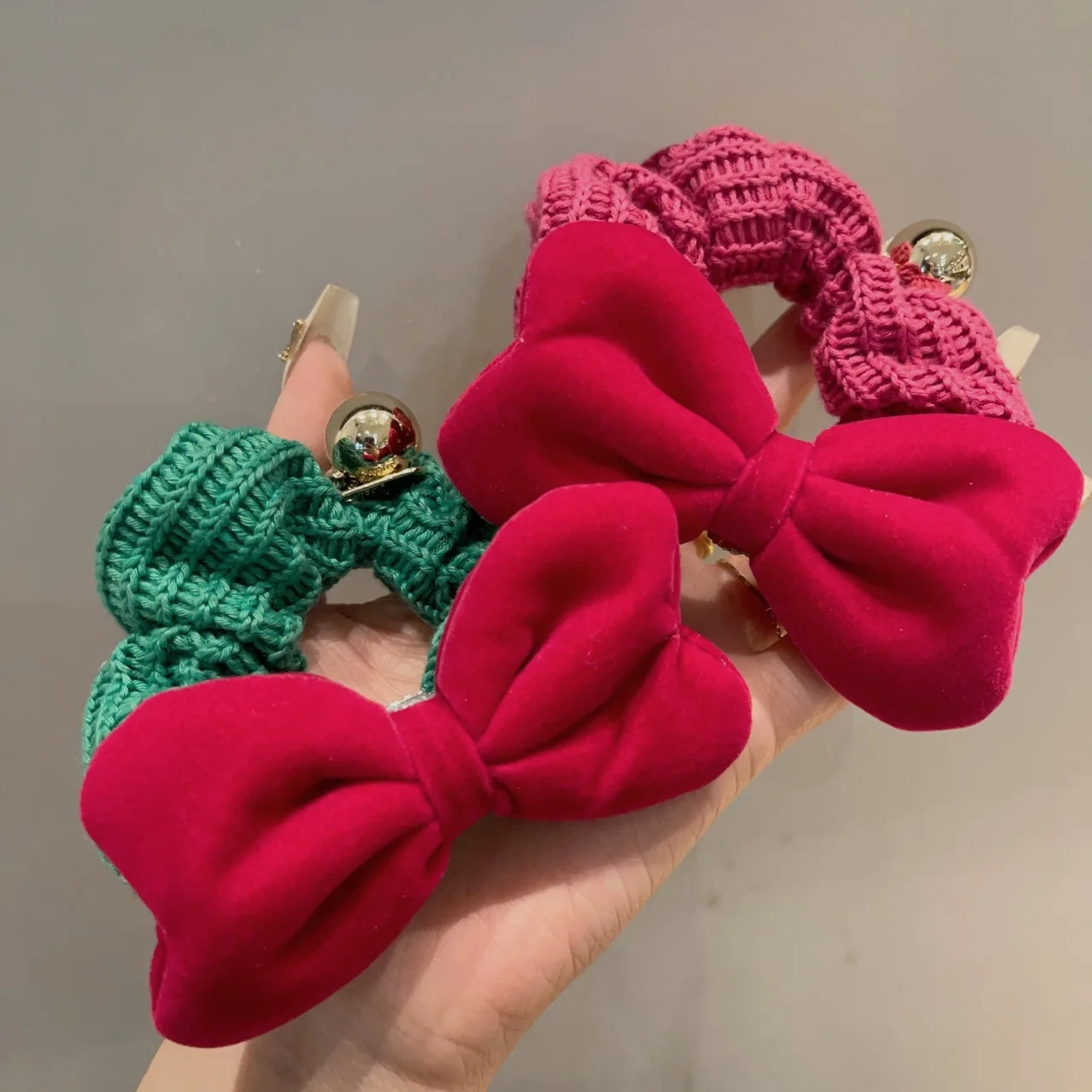 Rose Pink Red Knitted Elastic Hair Bands for Women 2024 Summer New Lovely Bright Pink Color Hair Accessories Winter Scrunchies