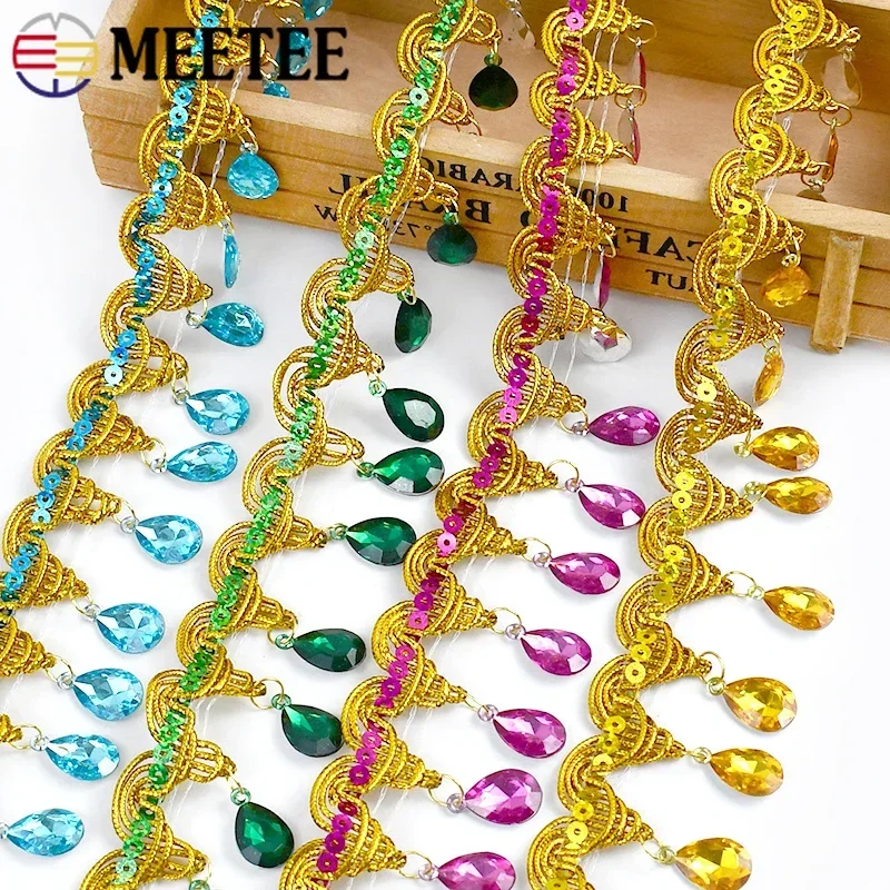 Meetee 1-3M 45mm flecos borlas flecos para cortinas borla con cuentas adorno decoración de diamantes de imitación vestido de novia tela de encaje manualidades de costura