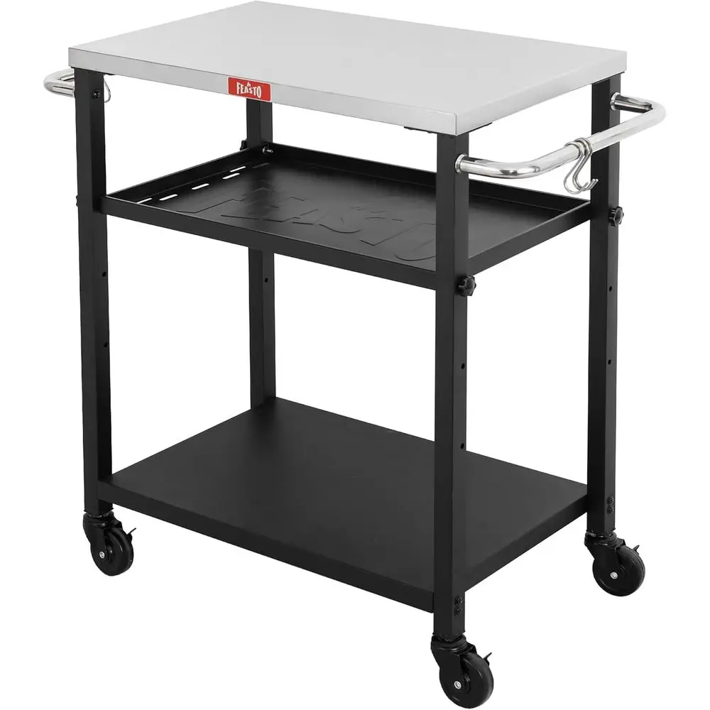 

3-Tier Outdoor Grill Cart, Rolling Pizza Oven Table with Compact 26.6" x 16.1" StainlTop or Pizza Ovens & Griddles, Outdoor Bar