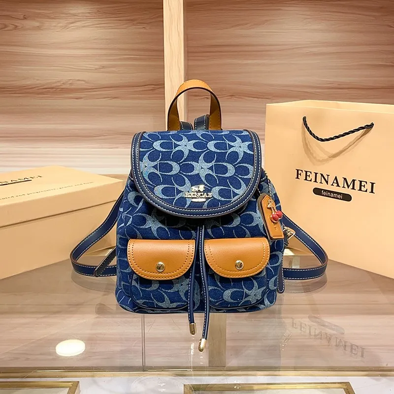 Ladies' Backpacks, Light Luxury Retro Denim Canvas Bags, Fashionable 2025 New Models, High-End Commuting, Large-Capacity Backpac