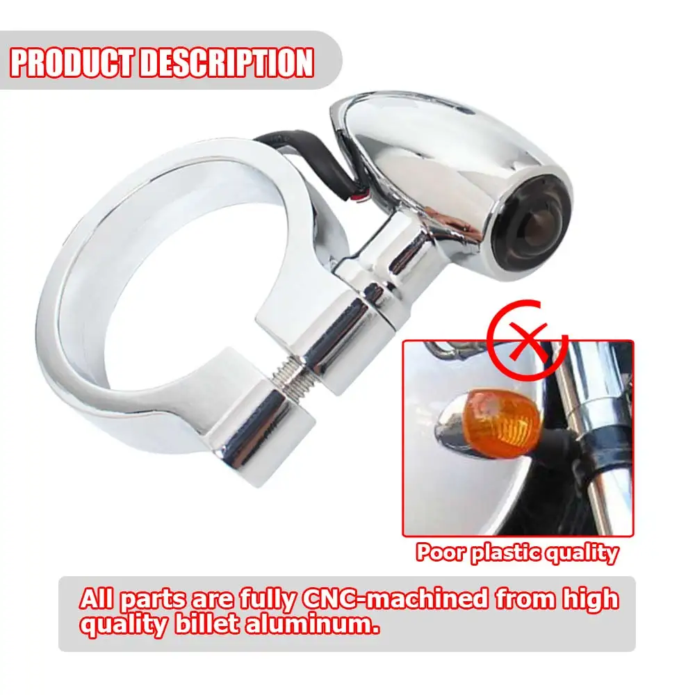 Motorcycle 41mm Fork Tube LED Turn Signal Light Amber Blinker Bullet Flasher Lamp clignotant moto led Universal Moto Accessories 3