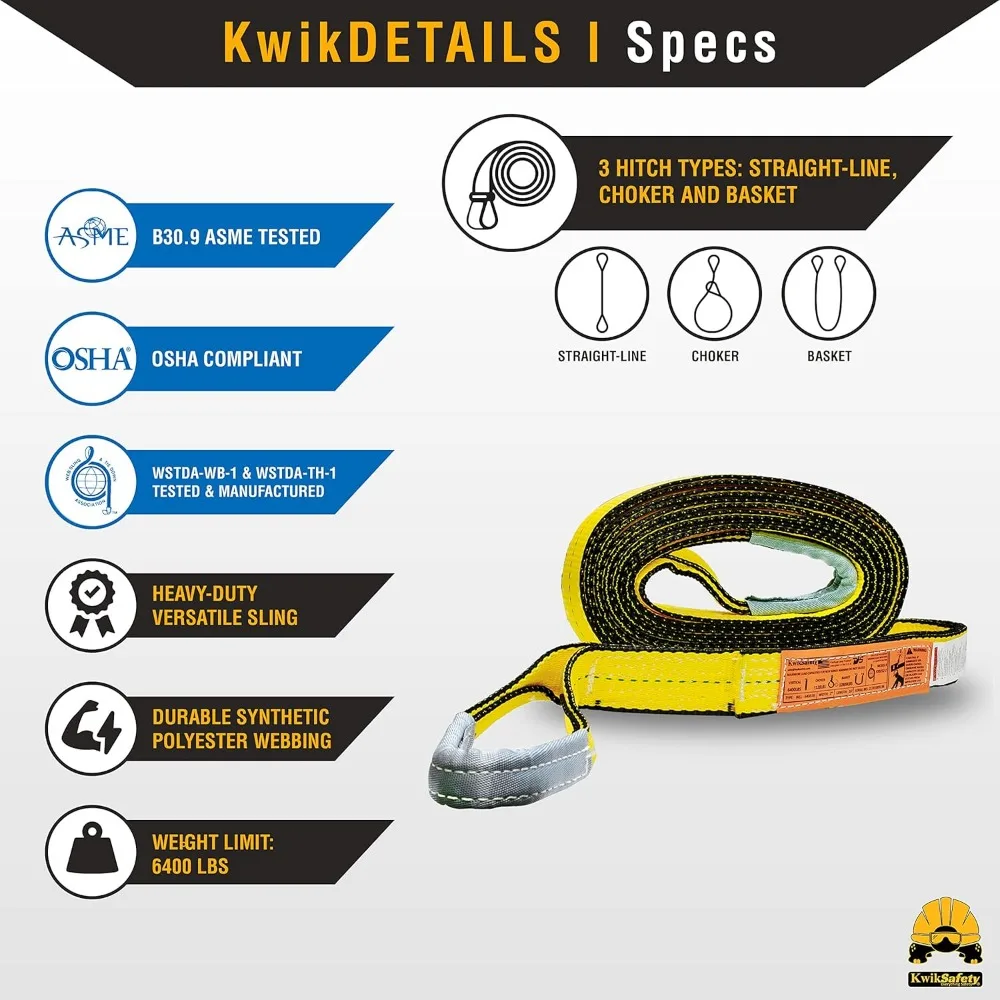 Poly Web Sling, Lifting Strap Construção, Charlotte, NC, Poderoso Sumo, ASME, OYA, 6400lbs, 5100lbs, 2 "x 20'