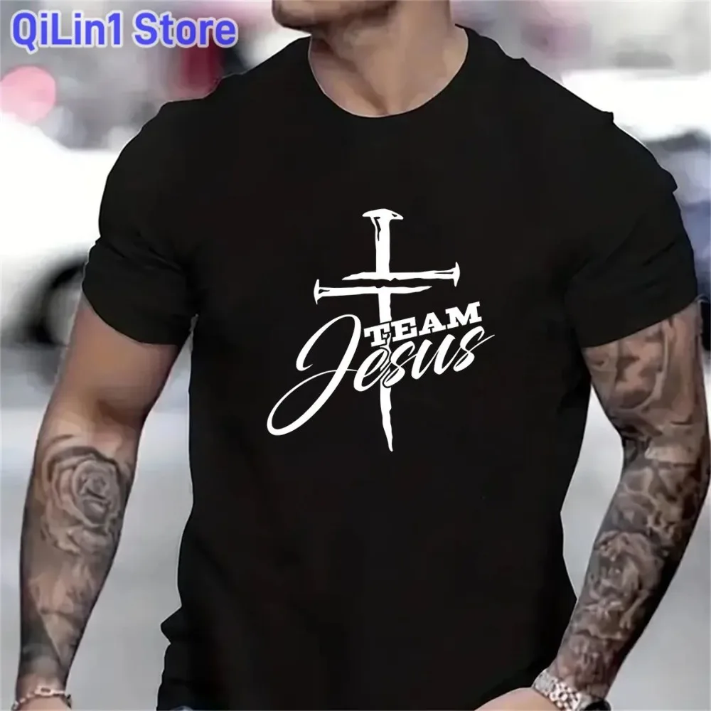 

Team Jesus Graphic Printed T Shirt Men'S Clothing Summer Short Sleeve White Black T-Shirt Homme Harajuku Shirt Wholesale