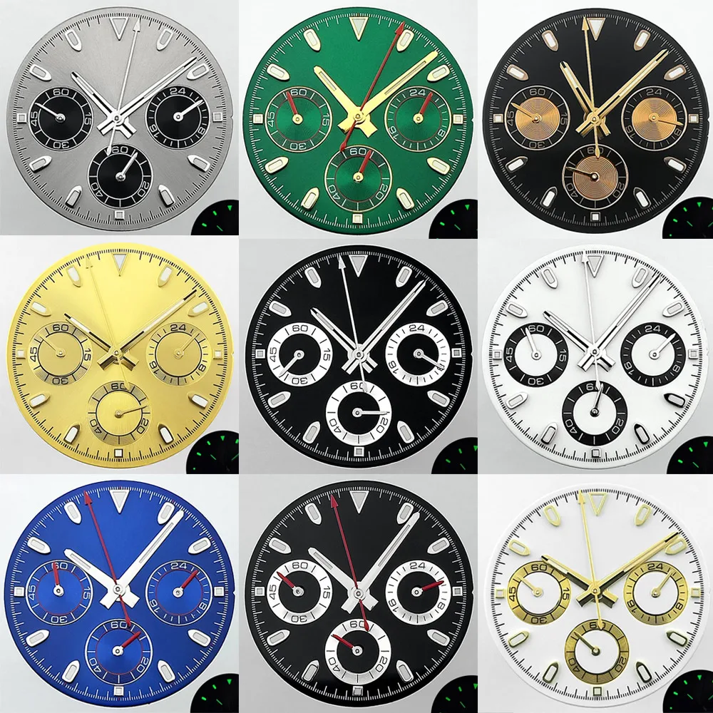 29 مللي متر الطلب C3 مجموعة مؤشر مضيئة خضراء تناسب حركة VK63 أسود أبيض أزرق أخضر ارتفع الذهب أجزاء الساعة الملحقات