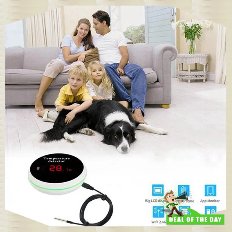 

24-часовая доставка, Wi-Fi термометр с датчиком 1 м, цифровой ЖК-дисплей, регулятор температуры, приложение, Push-уведомления, вилка европейского стандарта