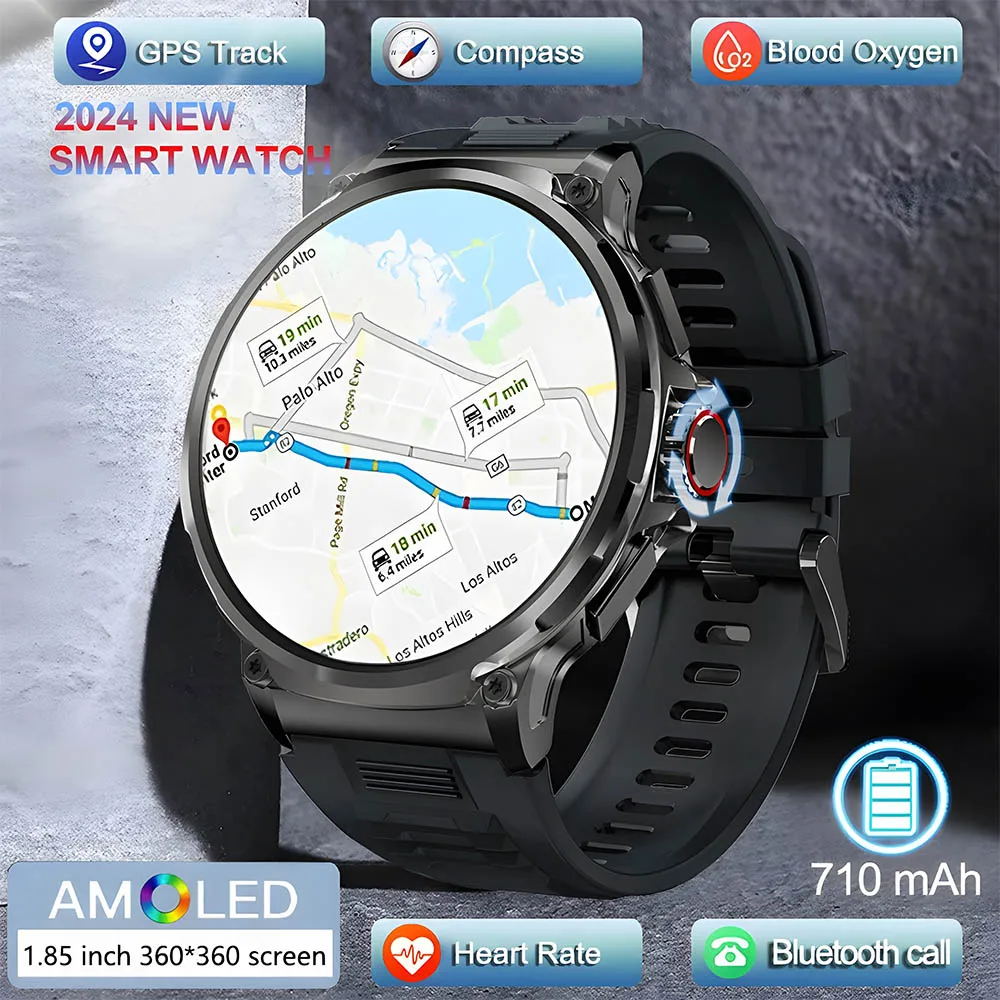 

2024 Men Smart Watch 710mAh Large Battery 1.85 Inch Ultra HD AOMLED Screen Sports Tracker 400+ Dial Outdoor BT Call smart watchs