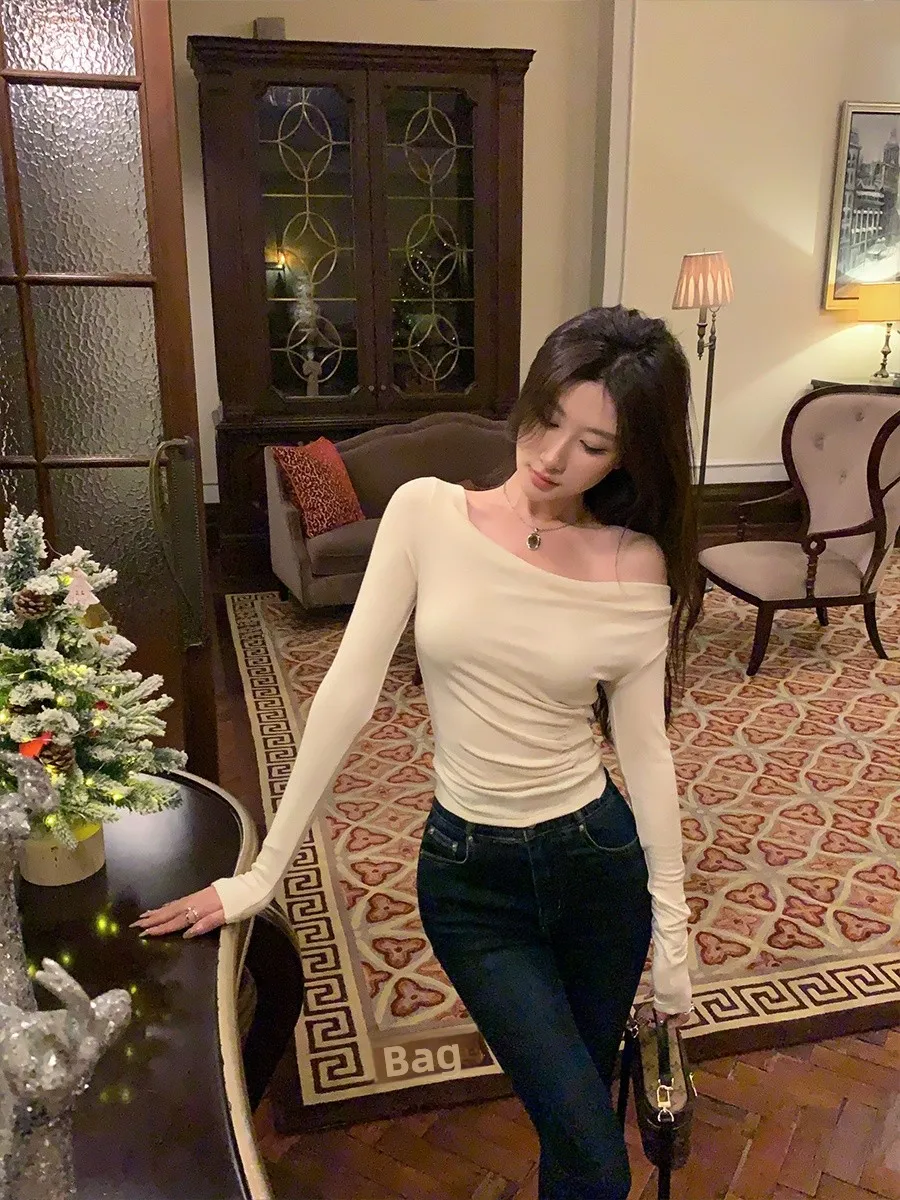 

Achi White Трикотажная основа irt Женский длинный све с затянутой талией Асимметричный нейлоновый удобный приятный для кожи топ